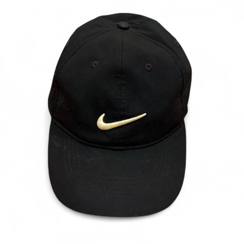 Nike Black Swoosh Baseball Cap Hat Embroidered Logo Adjustable Mens